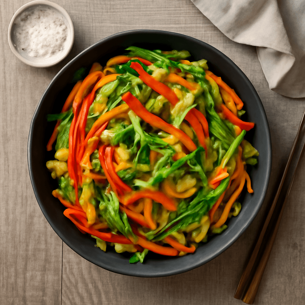 Crispy Vegetable Stir-fry with Peppers and Lettuce
