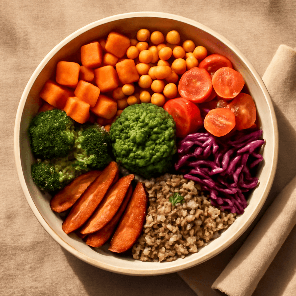 Vibrant Harvest Bowl with Roasted Vegetables and Pesto